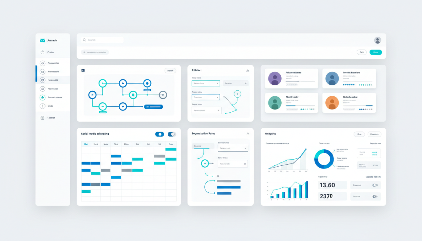 Marketing automation platform dashboard with analytics and workflows