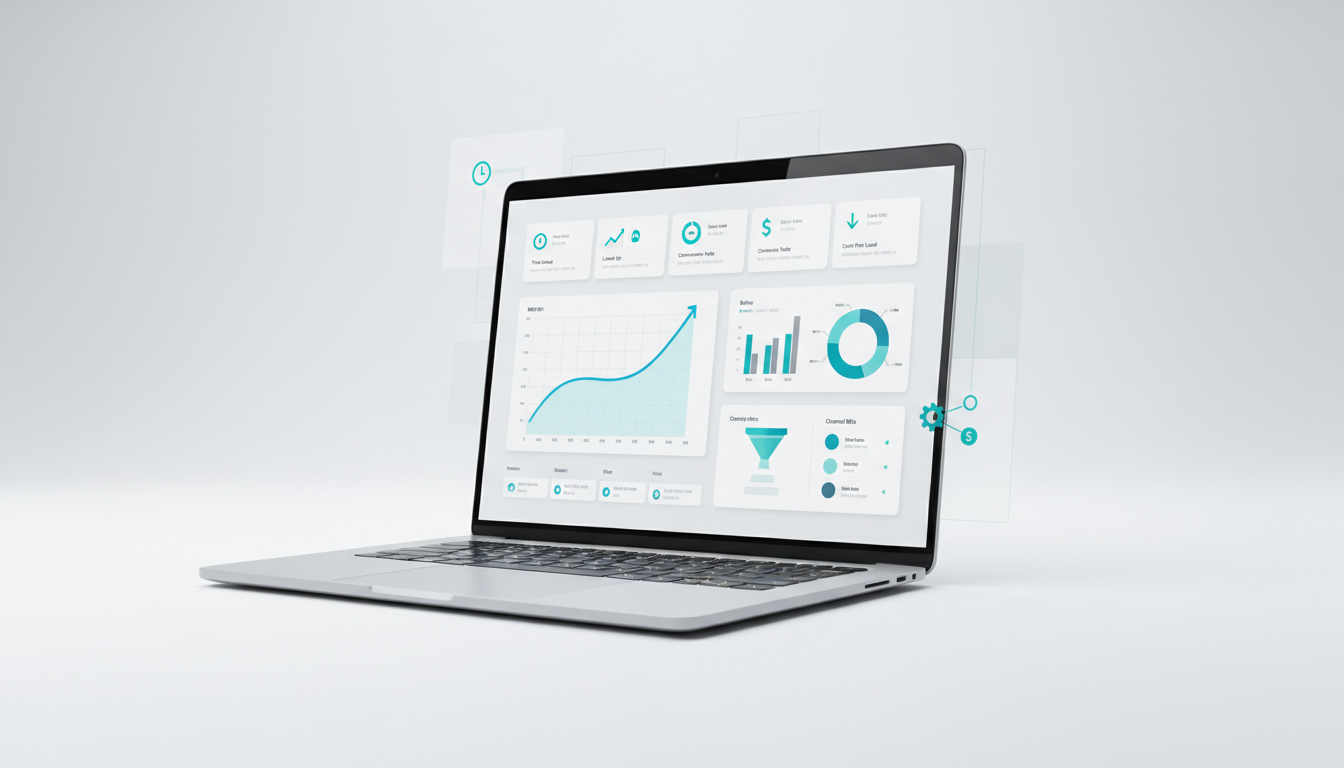 Marketer reviewing campaign performance dashboards with time saved indicators