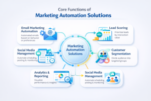 marketing automation solutions for lead scoring customer segmentation analytics reporting and social media management